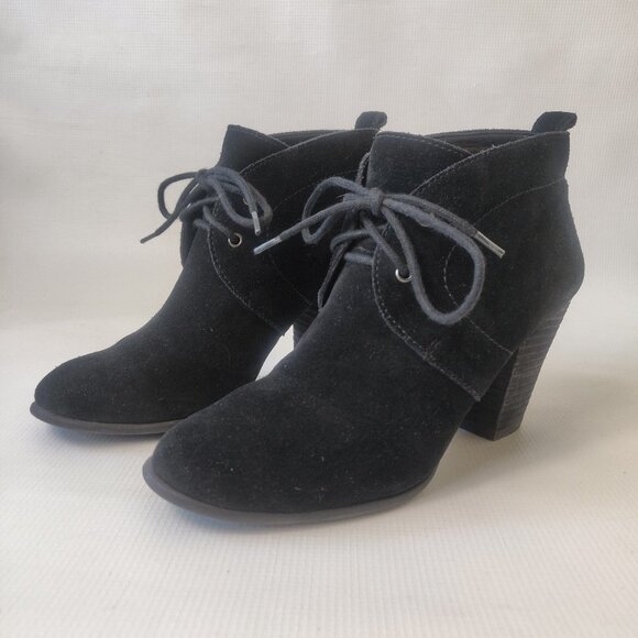 Lucky Brand Black Suede Lace Up Ankle Booties - Picture 3 of 8